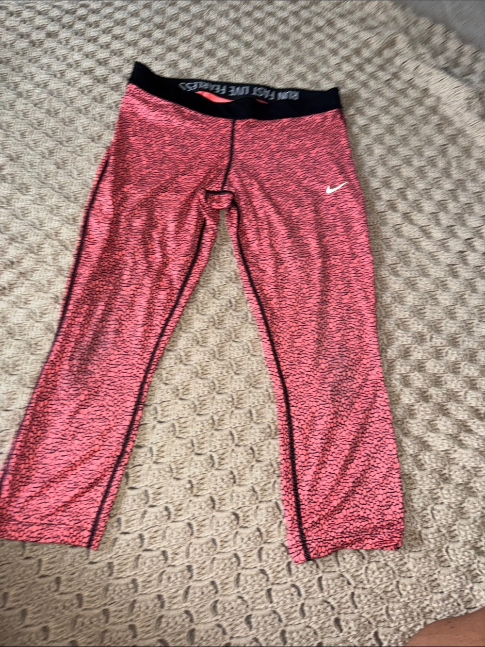 Nike Pink Heathered Athletic Leggings with Black Waistband